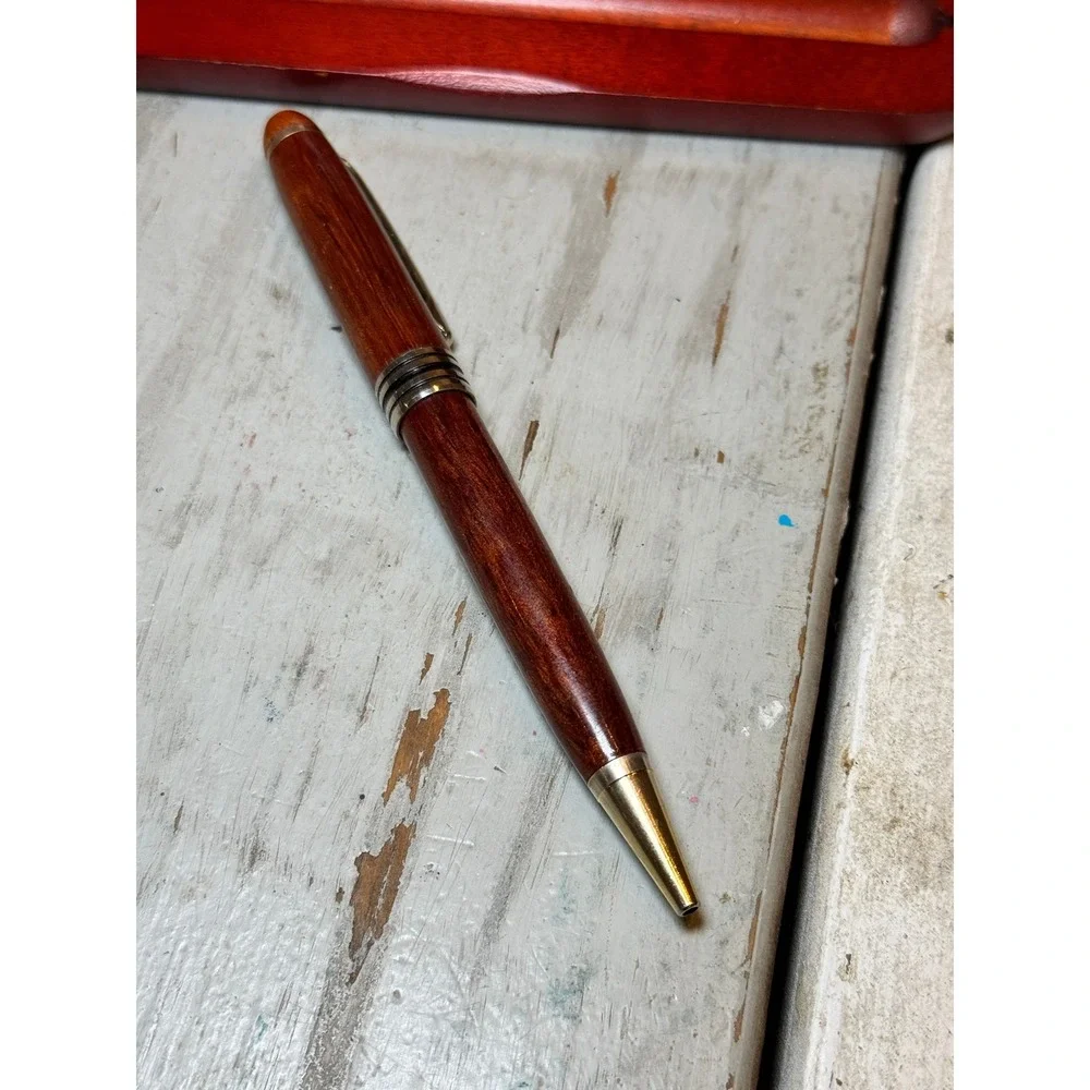 Handcrafted Wooden Refillable Ballpoint Pen Matching Case Likely Rosewood Finish
